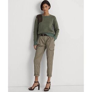EUC Black Label Ralph Lauren Pleated Micro Sanded Twill Cargo Pant Crop Green 12